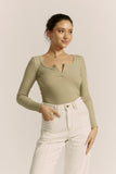 Ada Light Khaki Green Ribbed Long Sleeve Top