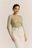 Ada Light Khaki Green Ribbed Long Sleeve Top