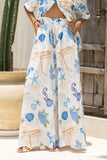 Nautical Blue Abstract Wide Leg Pants