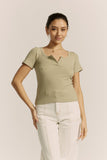 Adi Light Khaki Green Ribbed T-Shirt