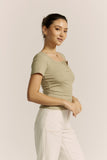 Adi Light Khaki Green Ribbed T-Shirt