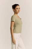 Adi Light Khaki Green Ribbed T-Shirt