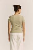 Adi Light Khaki Green Ribbed T-Shirt