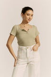 Adi Light Khaki Green Ribbed T-Shirt