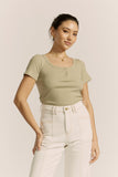 Adi Light Khaki Green Ribbed T-Shirt