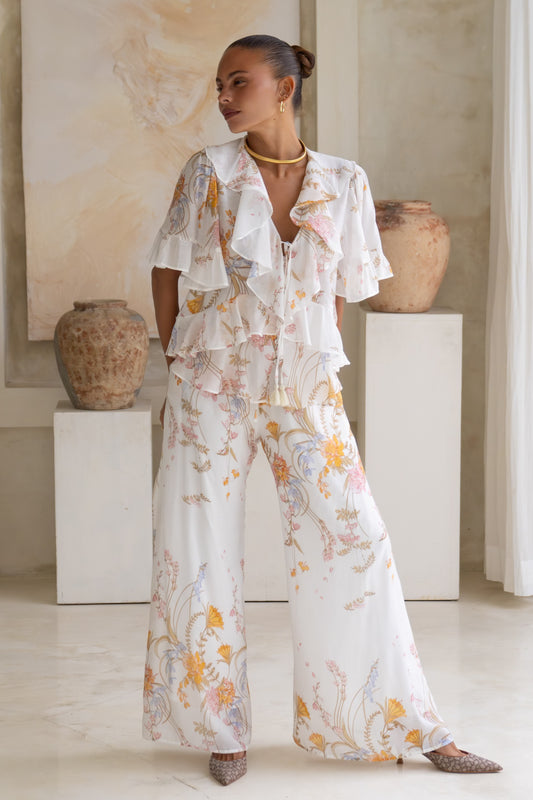 Emmeline Yellow Floral Wide Leg Pants