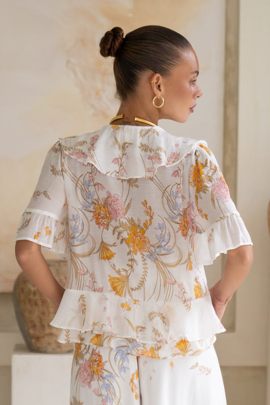 Emmeline Yellow Floral Ruffle Blouse