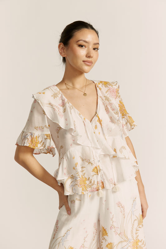 Emmeline Yellow Floral Ruffle Blouse