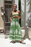 Lora Green Abstract Wide Leg Cropped Pants