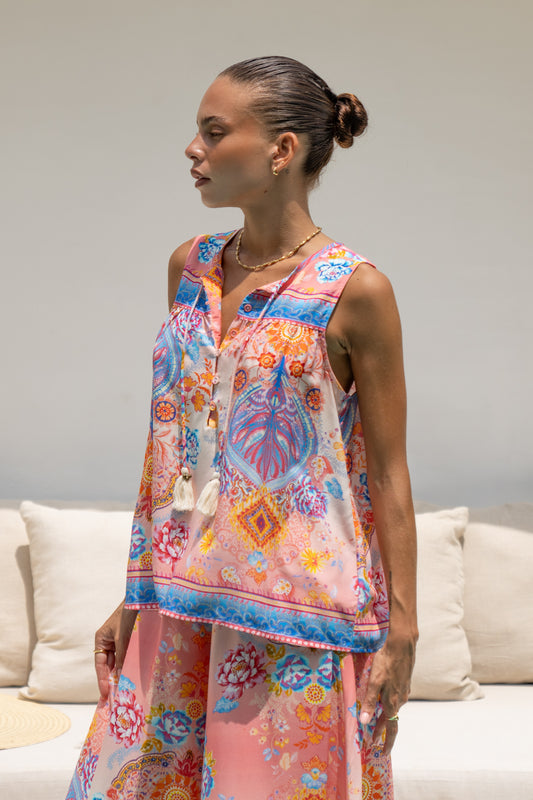 Serafina Pink Blue Boho Top