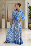 Nerina Blue Abstract Stripe Wide Leg Pants