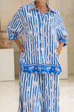 Nerina Blue Abstract Stripe 3/4 Sleeve Shirt