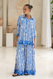 Nerina Blue Abstract Stripe Wide Leg Pants