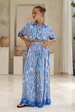 Nerina Blue Abstract Stripe Wide Leg Pants