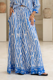 Nerina Blue Abstract Stripe Wide Leg Pants