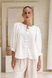 Anara White Jacquard Blouse