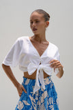 Frankie White Broderie Tie Front Crop Top