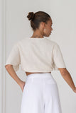 Frankie Beige Broderie Tie Front Crop Top