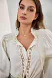 Clarisse Beige Lace Trim Blouse