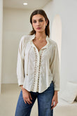 Clarisse Beige Lace Trim Blouse