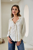 Clarisse Beige Lace Trim Blouse