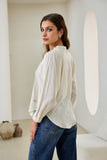 Clarisse Beige Lace Trim Blouse