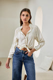 Clarisse Beige Lace Trim Blouse