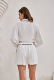 Nina White Contrast Detail Shorts