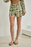Ardenia Green Abstract Contrast Detail Shorts