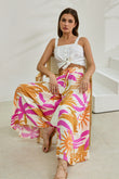 Tropicana Pink Orange Abstract Wide Leg Cropped Pants