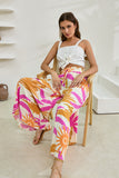 Tropicana Pink Orange Abstract Wide Leg Cropped Pants