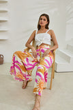 Tropicana Pink Orange Abstract Wide Leg Cropped Pants