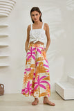 Tropicana Pink Orange Abstract Wide Leg Cropped Pants