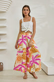 Tropicana Pink Orange Abstract Wide Leg Cropped Pants