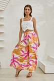 Tropicana Pink Orange Abstract Wide Leg Cropped Pants