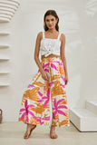 Tropicana Pink Orange Abstract Wide Leg Cropped Pants