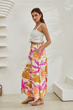 Tropicana Pink Orange Abstract Wide Leg Cropped Pants