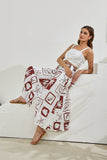 Mira Brown Sea Shells Tropical Wide Leg Cropped Pants