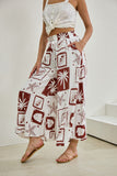 Mira Brown Sea Shells Tropical Wide Leg Cropped Pants