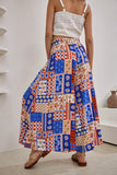 Cordelia Blue Abstract Patchwork Wide Leg Cropped Pants