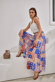 Cordelia Blue Abstract Patchwork Wide Leg Cropped Pants