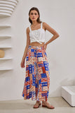 Cordelia Blue Abstract Patchwork Wide Leg Cropped Pants