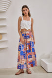 Cordelia Blue Abstract Patchwork Wide Leg Cropped Pants