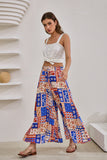 Cordelia Blue Abstract Patchwork Wide Leg Cropped Pants