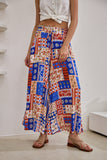 Cordelia Blue Abstract Patchwork Wide Leg Cropped Pants