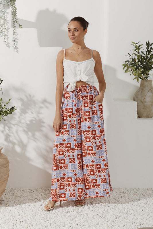 Ariadne Rust Abstract Wide Leg Pants