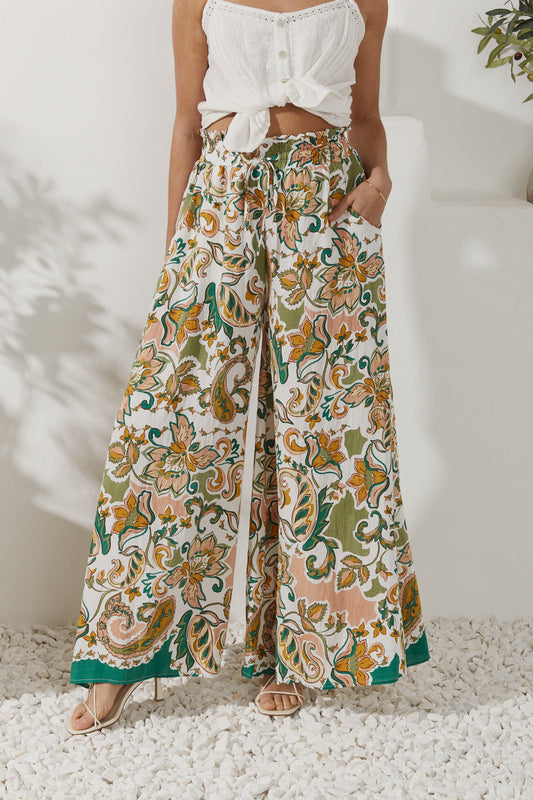 Sorrel Green Boho Wide Leg Pants