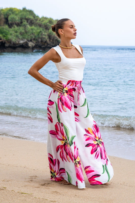 Gracie Pink Floral Wide Leg Pants