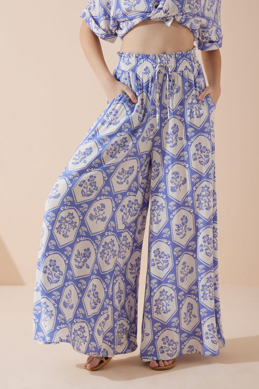 Delilah Blue Floral Wide Leg Pants