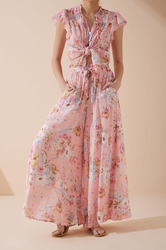 Juliette Pink Floral Wide Leg Pants